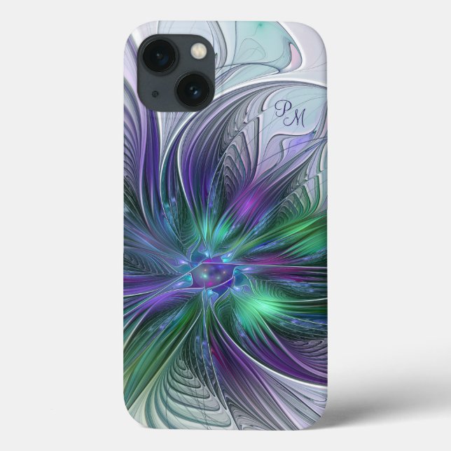 Purple Green Flower Abstract Art Fractal Monogram Case-Mate iPhone Case (Back)