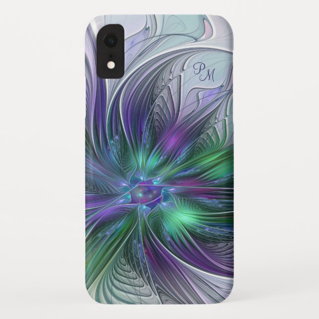Purple Green Flower Abstract Art Fractal Monogram Case-Mate iPhone Case (Back)