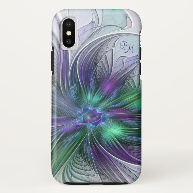 Purple Green Flower Abstract Fractal Art Initials Case-Mate iPhone Case (Back)