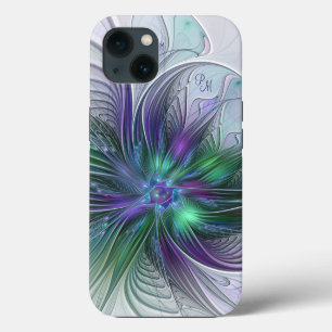 Purple Green Flower Abstract Fractal Art Initials iPhone 13 Case