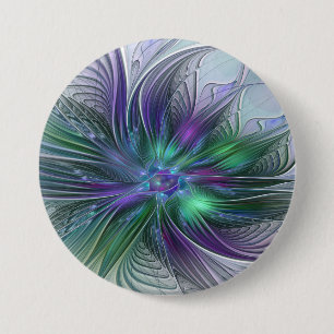 Purple Green Flower Modern Abstract Art Fractal 3 Inch Round Button