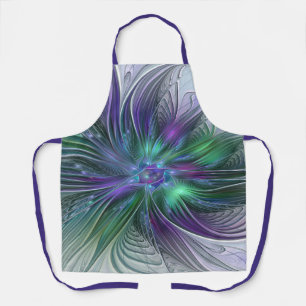 Purple Green Flower Modern Abstract Art Fractal Apron