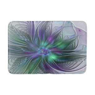 Purple Green Flower Modern Abstract Art Fractal Bath Mat