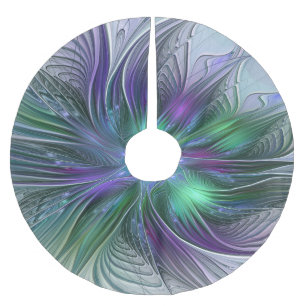 Purple Green Flower Modern Abstract Art Fractal Brushed Polyester Tree Skirt