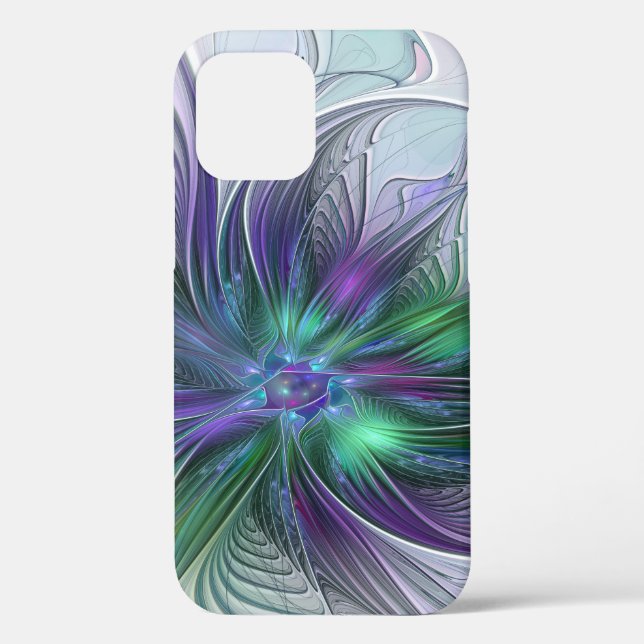 Purple Green Flower Modern Abstract Art Fractal Case-Mate iPhone Case (Back)