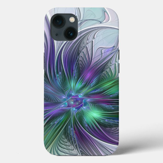 Purple Green Flower Modern Abstract Art Fractal Case-Mate iPhone Case (Back)