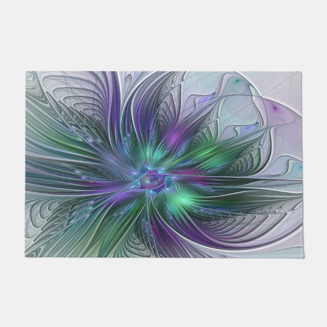 Purple Green Flower Modern Abstract Art Fractal Doormat (Front)