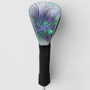 Purple Green Flower Modern Abstract Art Fractal Golf Head Cover