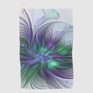 Purple Green Flower Modern Abstract Art Fractal Golf Towel