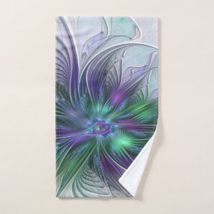 Purple Green Flower Modern Abstract Art Fractal Hand Towel