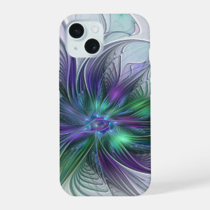 Purple Green Flower Modern Abstract Art Fractal iPhone 15 Case