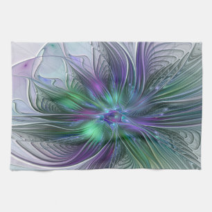 Purple Green Flower Modern Abstract Art Fractal Kitchen Towel