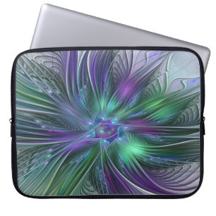 Purple Green Flower Modern Abstract Art Fractal Laptop Sleeve