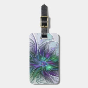 Purple Green Flower Modern Abstract Art Fractal Luggage Tag