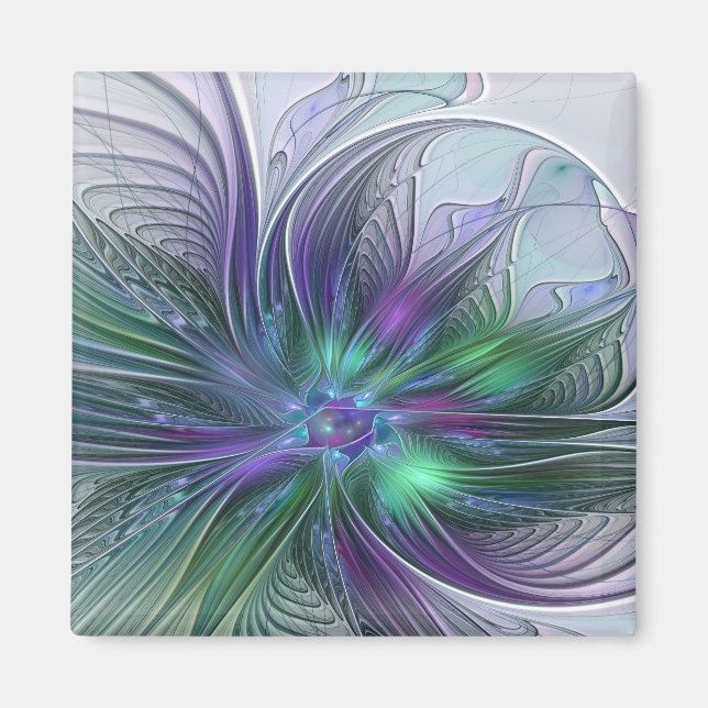 Purple Green Flower Modern Abstract Art Fractal Magnet (Front)