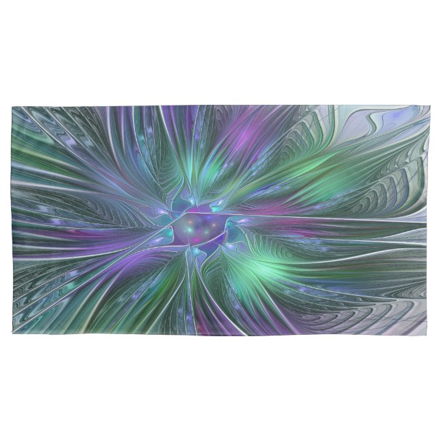 Purple Green Flower Modern Abstract Art Fractal Pillowcase (Front)