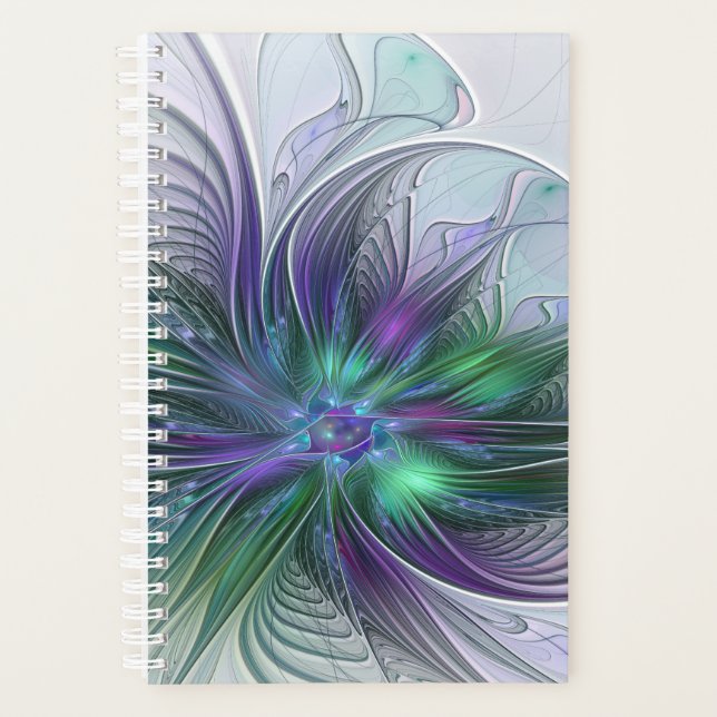Purple Green Flower Modern Abstract Art Fractal Planner (Front)