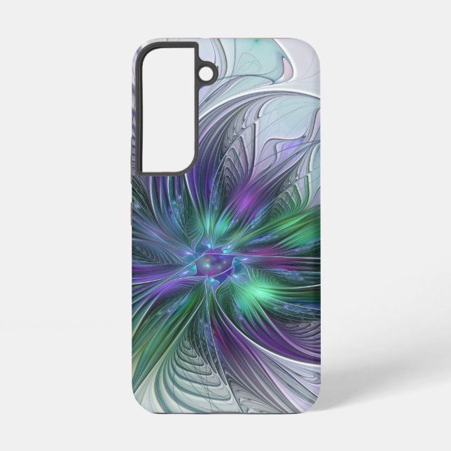 Purple Green Flower Modern Abstract Art Fractal Samsung Galaxy S22 Case (Back)