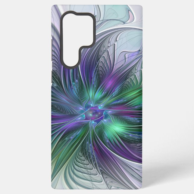 Purple Green Flower Modern Abstract Art Fractal Samsung Galaxy S22 Ultra Case (Back)