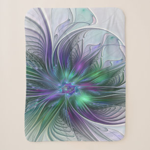 Purple Green Flower Modern Abstract Art Fractal Sherpa Blanket