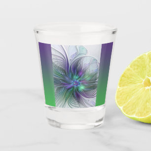 Purple Green Flower Modern Abstract Art Fractal Shot Glass