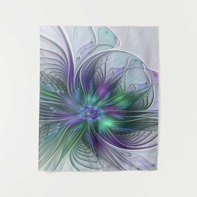 Purple Green Flower Modern Abstract Art Fractal Tapestry (Front)