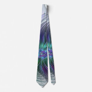 Purple Green Flower Modern Abstract Art Fractal Tie