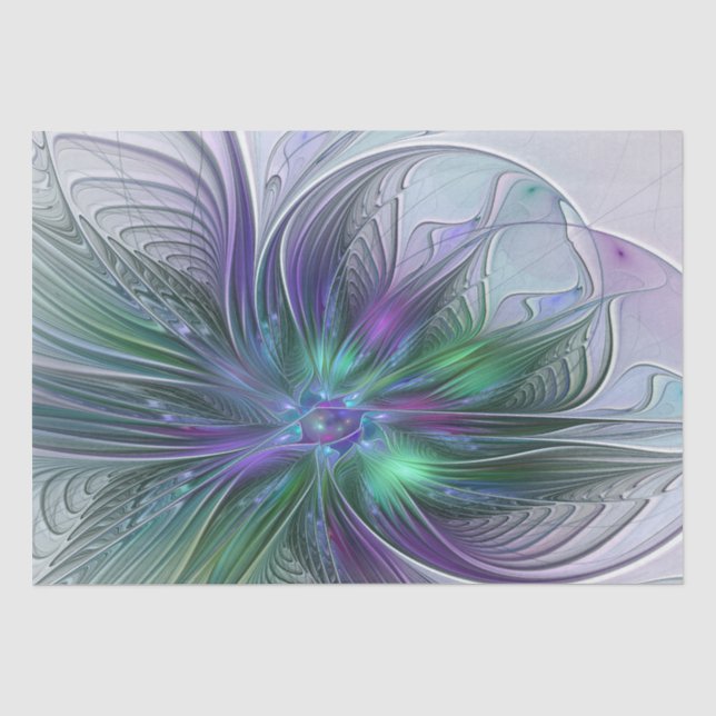 Purple Green Flower Modern Abstract Art Fractal Tissue Paper (Front)