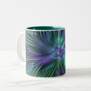 Purple Green Flower Modern Abstract Art Fractal Two-Tone Coffee Mug