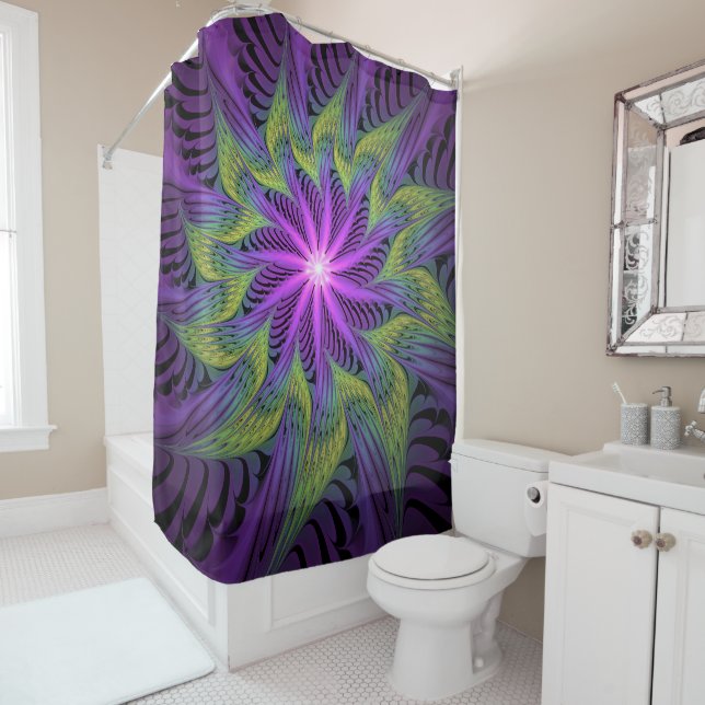 Purple Green Flower Modern Abstract Fractal Art (In Situ)