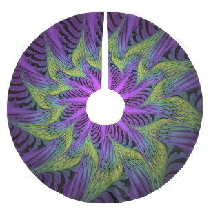 Purple Green Flower Modern Abstract Fractal Art Brushed Polyester Tree Skirt