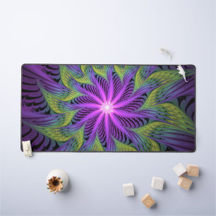 Purple Green Flower Modern Abstract Fractal Art Desk Mat