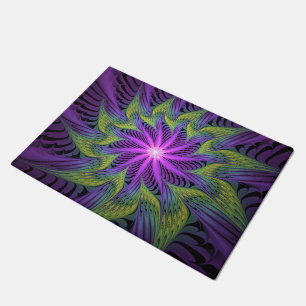 Purple Green Flower Modern Abstract Fractal Art Doormat