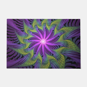 Purple Green Flower Modern Abstract Fractal Art Doormat