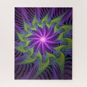 Purple Green Flower Modern Abstract Fractal Art Jigsaw Puzzle