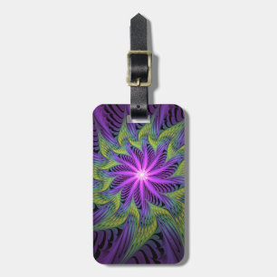 Purple Green Flower Modern Abstract Fractal Art Luggage Tag