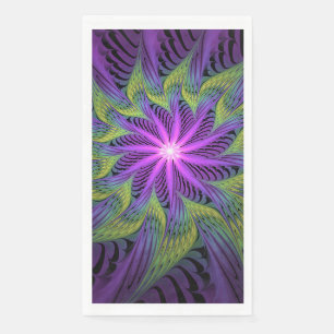 Purple Green Flower Modern Abstract Fractal Art Napkin