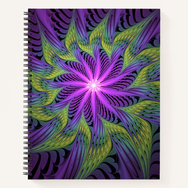 Purple Green Flower Modern Abstract Fractal Art Notebook (Front)