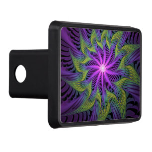 Purple Green Flower Modern Abstract Fractal Art Trailer Hitch Cover