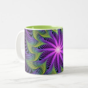 Purple Green Flower Modern Abstract Fractal Art Two-Tone Coffee Mug