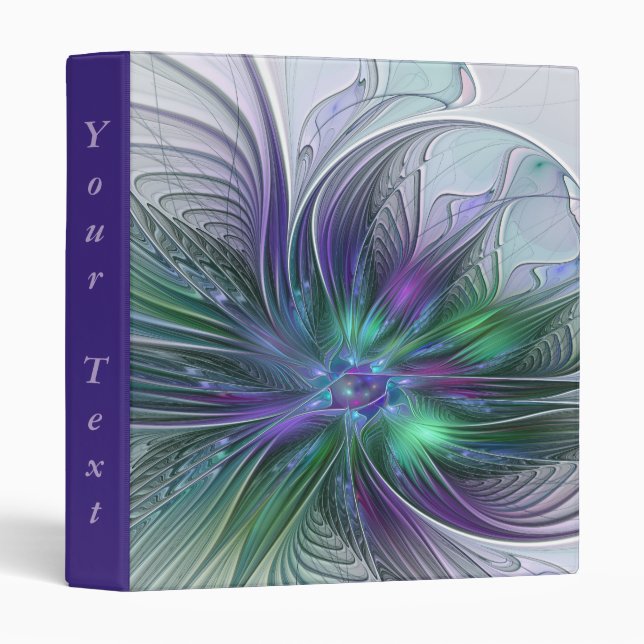 Purple Green Flower Modern Abstract Fractal Text Binder (Front/Spine)