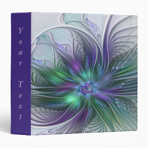 Purple Green Flower Modern Abstract Fractal Text Binder