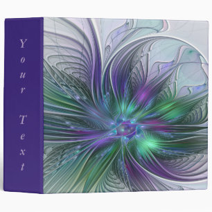 Purple Green Flower Modern Abstract Fractal Text Binder