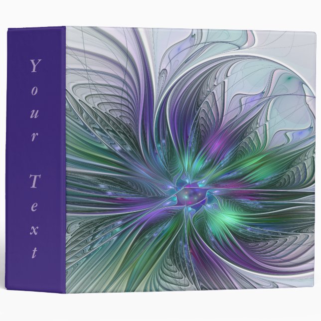 Purple Green Flower Modern Abstract Fractal Text Binder (Front/Spine)