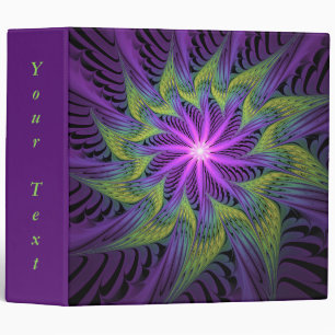 Purple Green Flower Modern Abstract Fractal Text Binder