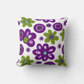 Purple & Green Flowers Throw Pillow