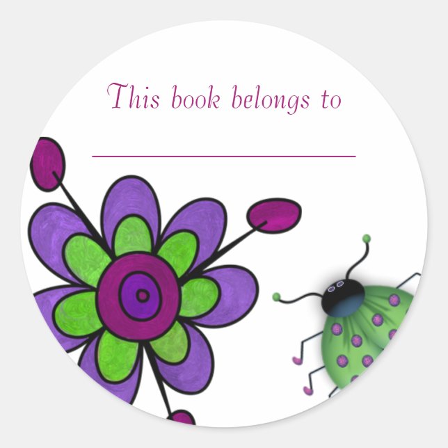 Purple & Green Fun Flowers Classic Round Sticker (Front)