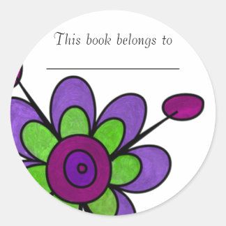 Purple & Green Fun Flowers Classic Round Sticker