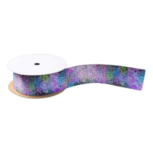 Purple & Green Geometric Glitter & Sparkles Satin Ribbon
