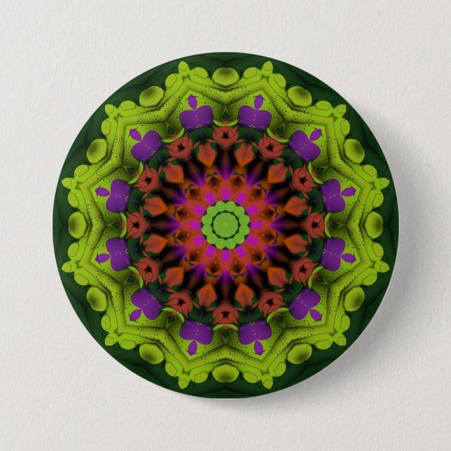 Purple Green : Geometric Mandala Art 3 Inch Round Button (Front)